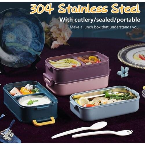 304 Stainless Steel Lunch Box Bento Box For School Kids Office Worker 2layers Microwae Heating Lunch Container Food Storage Box