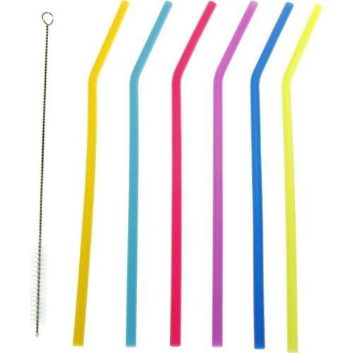 5/10mm 6PCS Colorful Drinking Straw Set With Cleaning Brush Diameter Reusable Drinking Straws Food-grade Silicone Straws