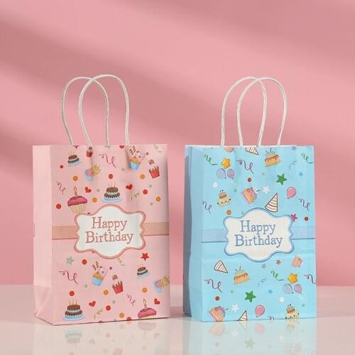 AVEBIEN Baby Happy Birthday Kraft Paper Portable Bag Cartoon Cake Candy Gift Cookie Chocolate Packaging Bag Event Party Supplies