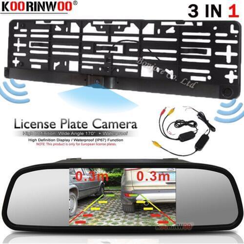 Koorinwoo Hight Resolution EU Car License Plate Frame camera With Car Parking Camera Rear Parking Car Monitor Mirror LCD Screen