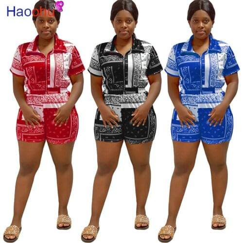 HAOOHU Active Wear Bandana Two Piece Sets for Women Short Sleeve Stretchy Zip Top Workout Biker Short Casual Matching Suits