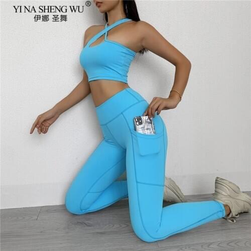 Seamless Workout Set Sport Pocket Leggings And Bra Set Yoga Pants Outfits for Women Sportswear Athletic Clothes Gym Sets 2 Piece