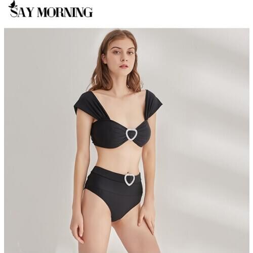 SAY MORNING Bikini 2020 Swimsuit Female High Waist Bikini Set Push Up Swimwear Women Black Bathing Suit Beach Wear Shiny