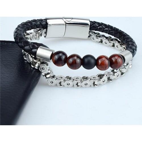 Natural Stone Bracelet for Men Chain Jewelry Genuine Leather Bracelet Luxury Charkra Bangle for Women Stainless Stee Wholesale