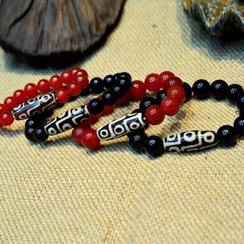 A+ Natural Stone Dzi Bead Bracelet Tibetan Style 8mm/10mm Red and Black Color for Couples Great Gifts High Quality