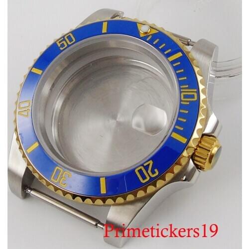 BLIGER 40mm stainless steel watch case blue ceramic bezel fit NH35 movement sapphire glass
