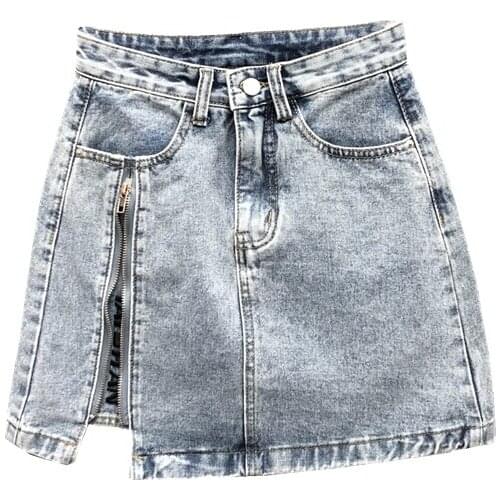 High waist denim skirt female zipper 2021 spring and summer slim A-line bag hip skirt Solid Cotton Straight Casual