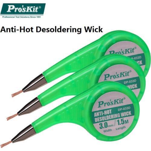 ProsKit DP-033A/B/C/D/E 1Pcs New Anti-Hot Desoldering Wick BGA Solder Wick Copper Wire Braid Solder Remover 1.5mm - 3.5mm