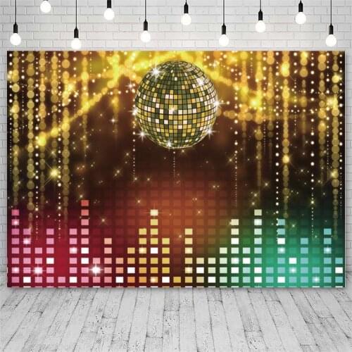 Golden Ball Disco Dance Party Backdrops Photography Club Wall Decoration Music Time To Boogie Prom Cocktail Photo Backgrounds