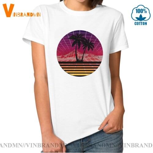 Hawaii Mountain Vintage 80s Outrun Sunset Palm Tree Silhouette T shirt Retro Vaporwave T-shirt women Cool Tropical Tees