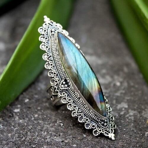 Large Oval Boho Rings for Women Antique Stone Metal Engagement Ring Vintgae Jewelry Bohemian Anillos Mujer Finger Ring D5C221