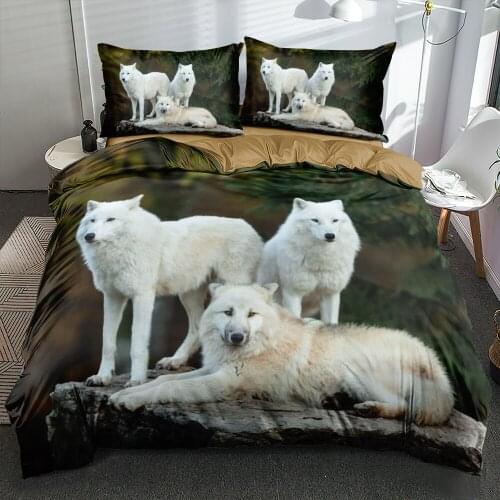 3D Bedding Sets Queen Quilt/Comforter Covers and Pillowcases 3-Piece 3D Animal Wolf Home Textiles