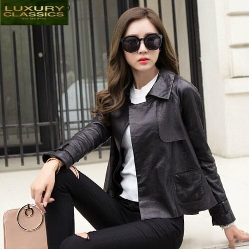 Jacket Genuine Women Leather Luxury Leather Montone Jacket 100% Natural Sheepskin Coat Female Spring Clothes 2021 LWL1442