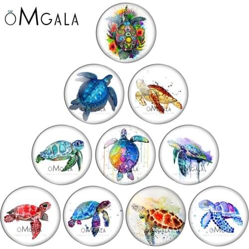 Fashion Watercolor Painting Sea turtle 10pcs 12mm/18mm/20mm/25mm Round photo glass cabochon demo flat back Making findings