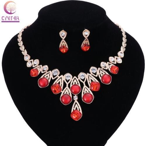Fashion Golden gold Necklace Earring Indian Bridal Jewelry Sets For Brides Wedding Party Prom Dresses Decoration Gift For Woman