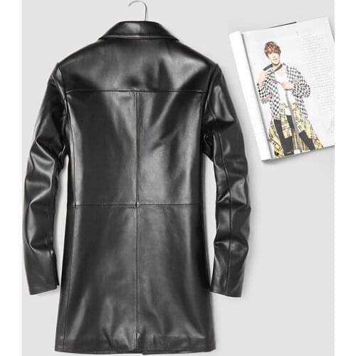 2020 Genuine Leather Jacket Men Long Real Sheepskin Coat for Men Windbreaker Leather Jackets Leren Jas Heren 802 KJ3004