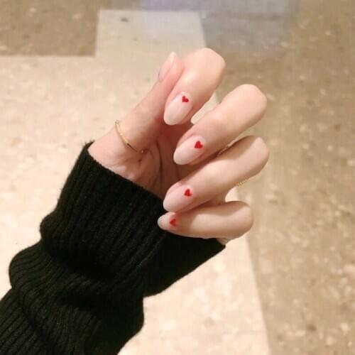 24pcs/set Sweet Girl Manicure oval head with heart pattern design press on nails wearable full cover fake nail tips with glue