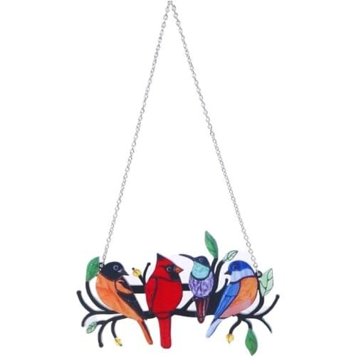 Unknows Multicolor Birds on Wire Stained Glass Suncatcher Window Panel Ornaments Pendant Home Decoration