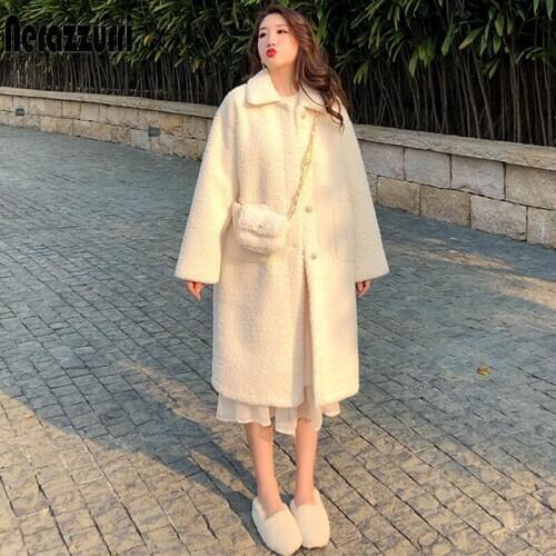 Nerazzurri Winter long white faux fur coat women long sleeve drop shoulder Soft light furry karakul fur coat Plus size fashion