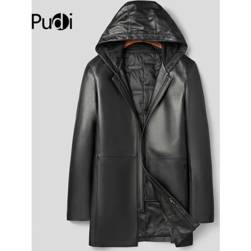Pudi MT146 Brand New Man Real SheepSkin Coat Jacket Genuine Sheep Leather Hooded Jackets Winter Warm Coats Outwear