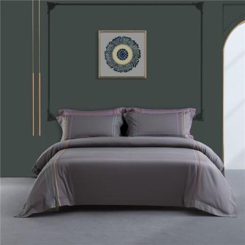 100% Cotton Bedlinen Gray Embroidery Duvet Cover Pillowcase Flat Sheet Queen King Size 4pcs