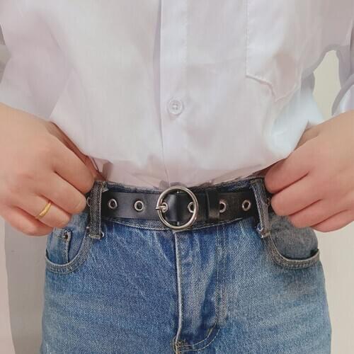 2020 new ladies belt fashion round buckle wild jeans dress decoration ladies belt hollow belt body PU material