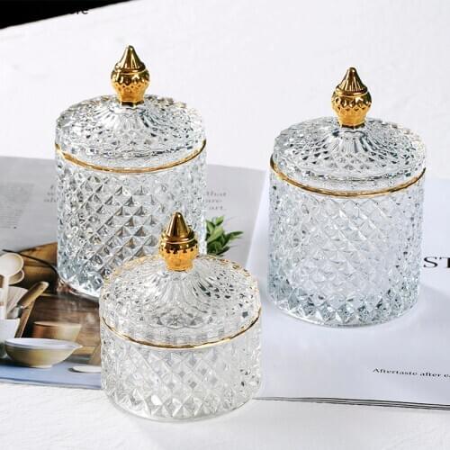 Retro Glass Jar Transparent Gold Jewelry Storage Box Storage Tank Cotton Swab Jar Household Storage Ornaments Kitchen Supplies
