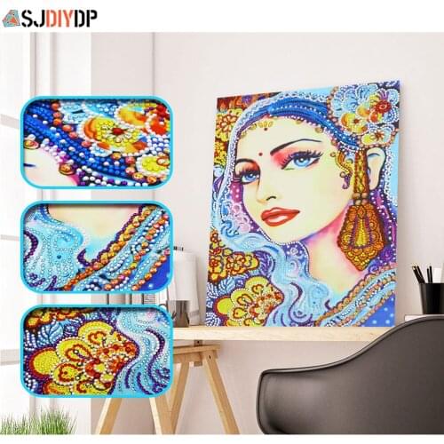 SJDIYDP Diamond Painting Woman Rhinestone Cross Stitch Kit Embroidery Portrait Mosaic Painting Girls Special Shape Part Print