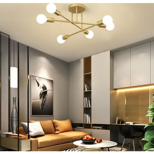 Nordic LED Ceiling Lightings Iron Art Gold Black Minimalist Semi Flush Mount Ceiling Lamps Hallway Living Dining Kids Room Lamp