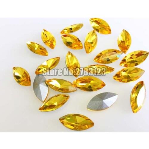 Horse eye shape high quality Glass Crystal golden yellow color pointback rhinestones,use for diy Clothing accessories