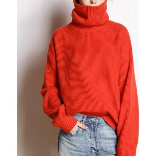 Retro Turtleneck Wool Womens Sweater Winter 2021 Solid Knitted Oversized Thickened Casual Streetwear Pullover Ladies Sweater