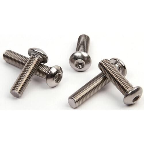 100pcs/lot GB70.2 M3 M4 304 Stainless Steel Round Head Screws Mushroom Hexagon Socket Button Head Screw ISO7380