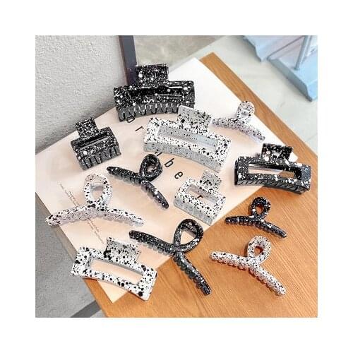 High Quality Print Ink Spot Geometric Cross Square Black White Women Hair Claws Female Fashion Wash Casual Hair Clip Headwear