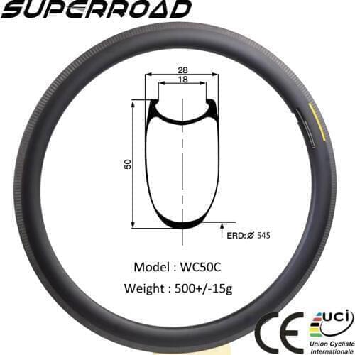 High Quality Superroad 28mm Wide 50mm Deep Road UD Matte Carbon 700C Bike Clincher Rims