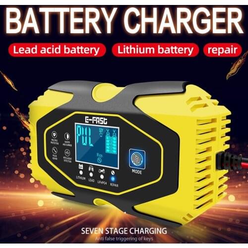 12V 6A 7-Stage Automatic Charging Car Motorcycle Battery Charger Digital LCD Display Lead Acid Battery Intelligent Fast Charging