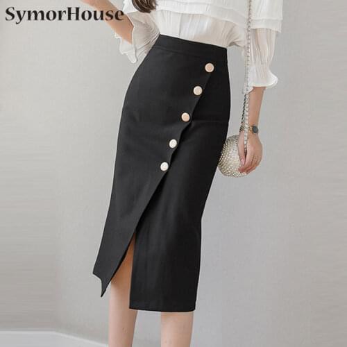 Plus Size Black Pencil Skirt Women 2021 Fashion Casual High Wiast Sexy Button Skirts Slim Office Ladies Korean Red Skirts Jupe