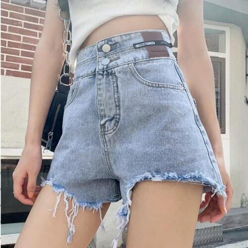 Chic Demin Shorts Women High Waist Streetwear Black Shorts Jeans Korean Style Feminino Wide Leg Tassel Cool Hot Blue Pants