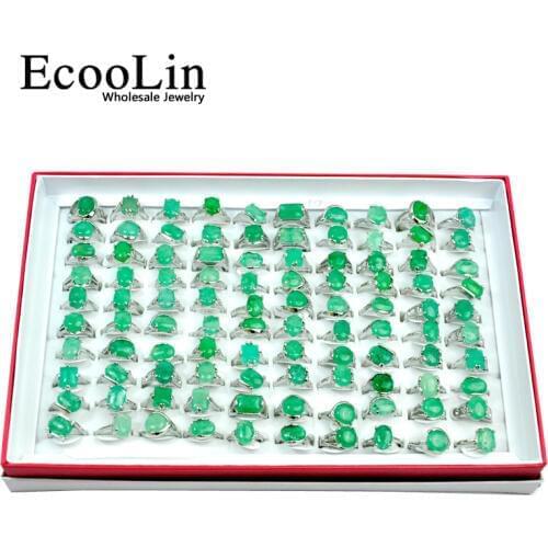 150Pcs Green Emeraldd Natural Stone Silver Plated Women Rings For Woman Fashion Wholesale Jewelry Big Bulks Lots Hot Sale LR4007