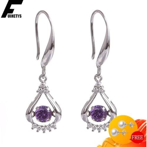 Trendy Earrings 925 Silver Jewelry Amethyst Zircon Gemstone Water Drop Shape Earring for Women Wedding Engagement Party Ornament