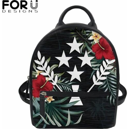 FORUDESIGNS 2021 Small Leather Backpack Bags for Women Hawaii Kosrae Polynesian Hibiscus Luxury Design Casual Girls Mini Bags