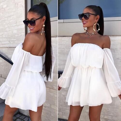 The New WOMEN A-Line Slash neck Flare Sleeve mini Dersses Full Casual Solid Tube top Dersses