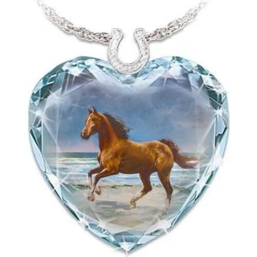 Cheap Crystal Jewelry Necklace for Women Aesthetic Accessories for Women Necklace Horse Animal Heart-Shaped Crystal Necklace