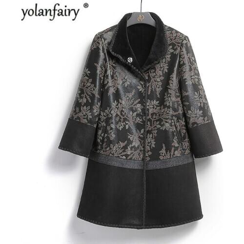 Sheep Shearling Winter Coat Women Real Leather Jacket Vintage Real Fur Coat Women Two Side Wear Plus Size Jacket FL663 YY1047