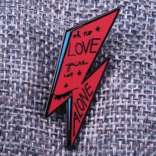 Lightning pin oh no love you are not alone stars brooch David Bowie stardust inspired badge music art jewelry love couple gift