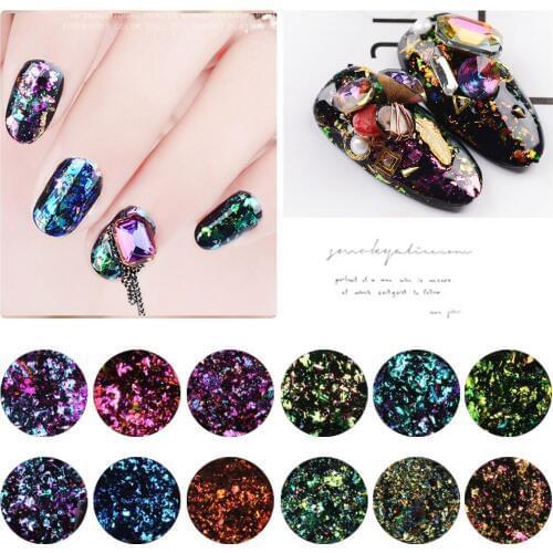 1 box Chameleon Magic Mirror Effect Flakes Multi Chrome Nail Powder Glitter Sequins Nail Art Gel Nail Polish Manicure