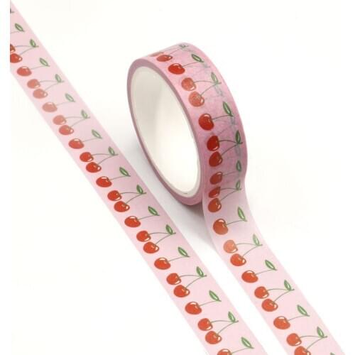 1pcs Creative Pink Cherry Washi Tape Adhesive Paper Tape School Office Supplies DIY Scrapbooking Decorative Sticker Tape 5m