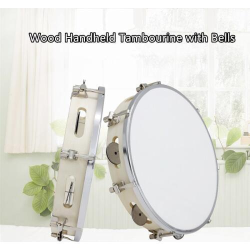 10 Inch Hand Held Tambourine Capoeira Drum Pandeiro Bell Birch Metal Jingles Samba Brasil Wood Musical Percussion