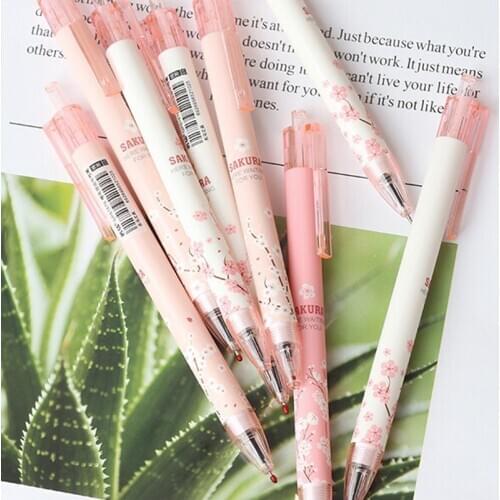 2X Pink Princess Sakura Press Gel Pen School Supplies Student Writing Stationery Black Ink 0.5mm