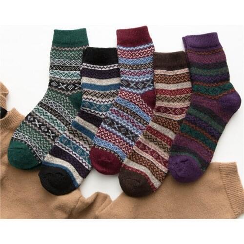 Winter new womens Harajuku retro thick warm high quality wool socks Fashion cotton thick line casual socks 5 pairs