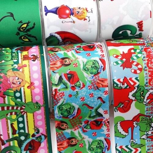 50 Yards Christmas Printed Grosgrain Ribbons For Hair Bows DIY Handmade Materials 2904